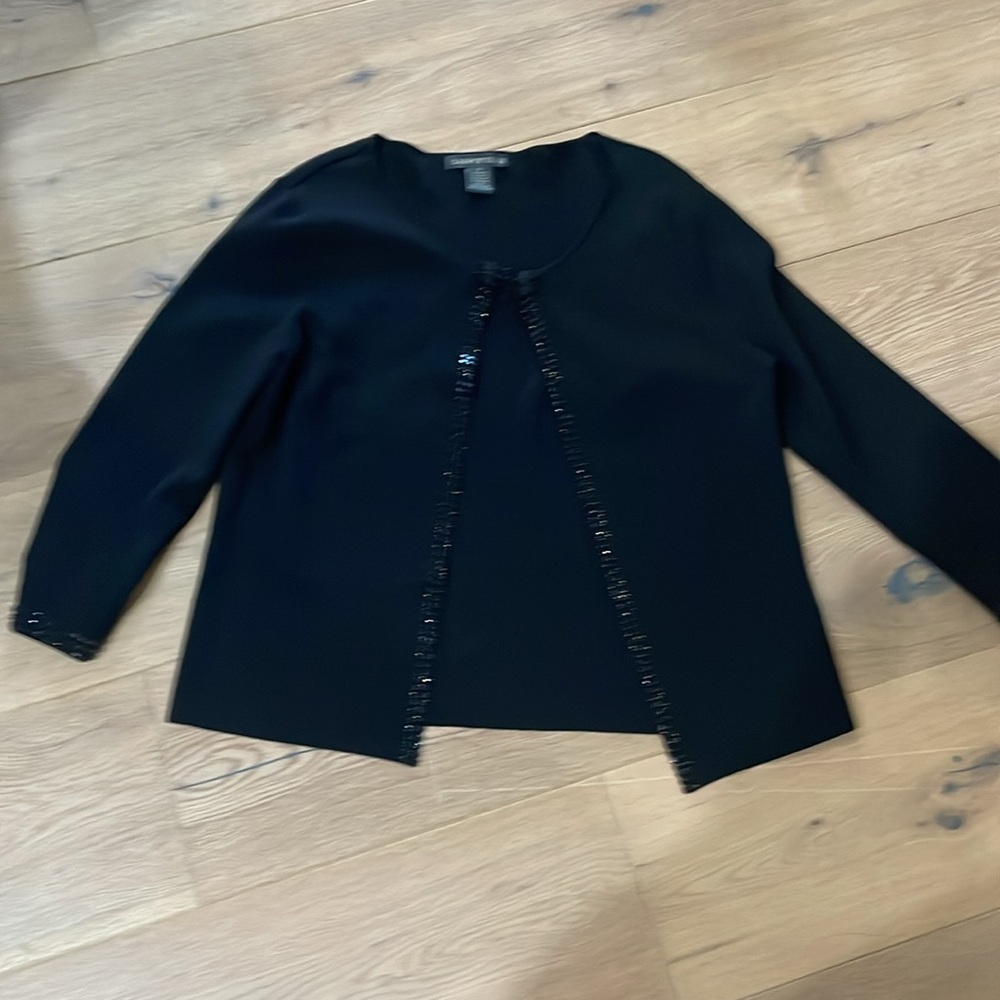 Sarah Mc Kenzie Elegant Black Sequin trim  3/4 sleeve sweater